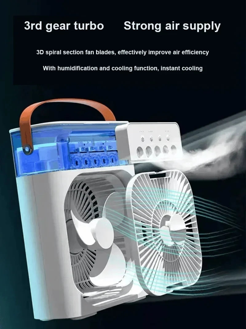 3-in-1 Portable Air Cooler Fan – Mini USB Humidifier, Air Conditioner & LED Night Light for Home, Office & Travel