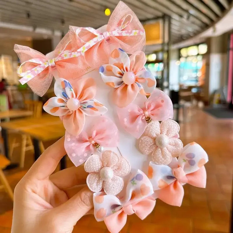 10Pcs Baby Girl Hair Clips Set – Cute Lace Flower Hairpins & Bows for Children, Toddlers, and Newborns