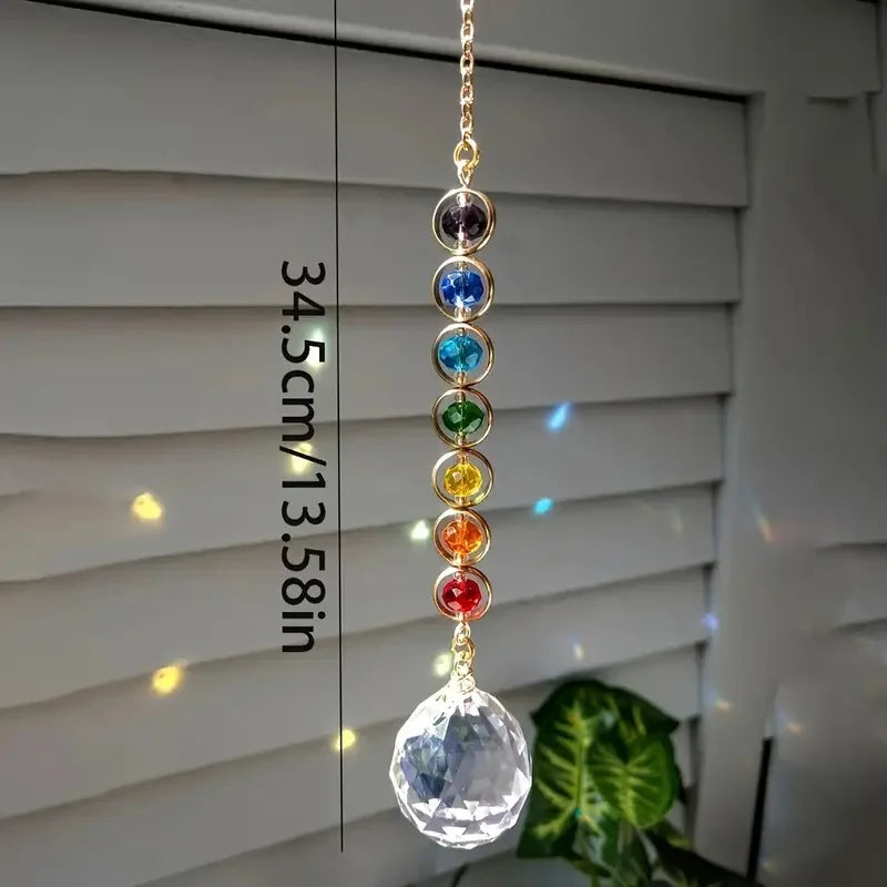 1pc Colorful Crystal Sun Catcher Rainbow Maker Prism with Hanging Chain for Thanksgiving Home Decoration