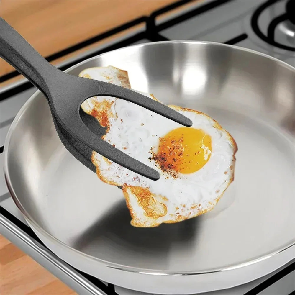 2-in-1 Steak Frying Spatula Tongs – Versatile Food Tongs for Eggs, Toast, Pancakes & More