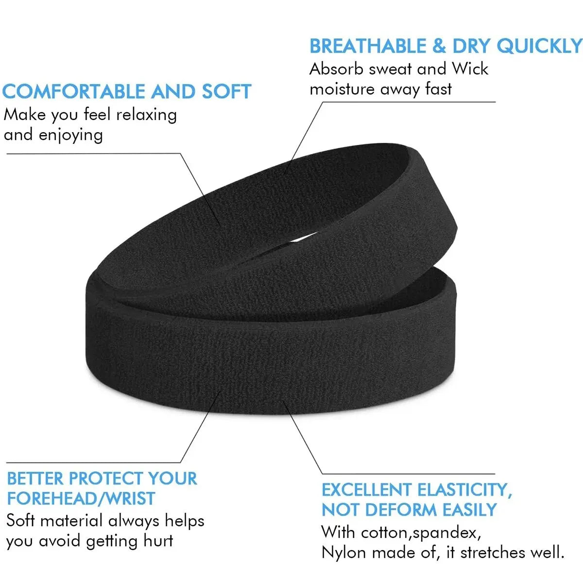 3pcs Sports Headbands – Sweatproof Moisture-Wicking Bands for Tennis, Basketball, Running & Gym
