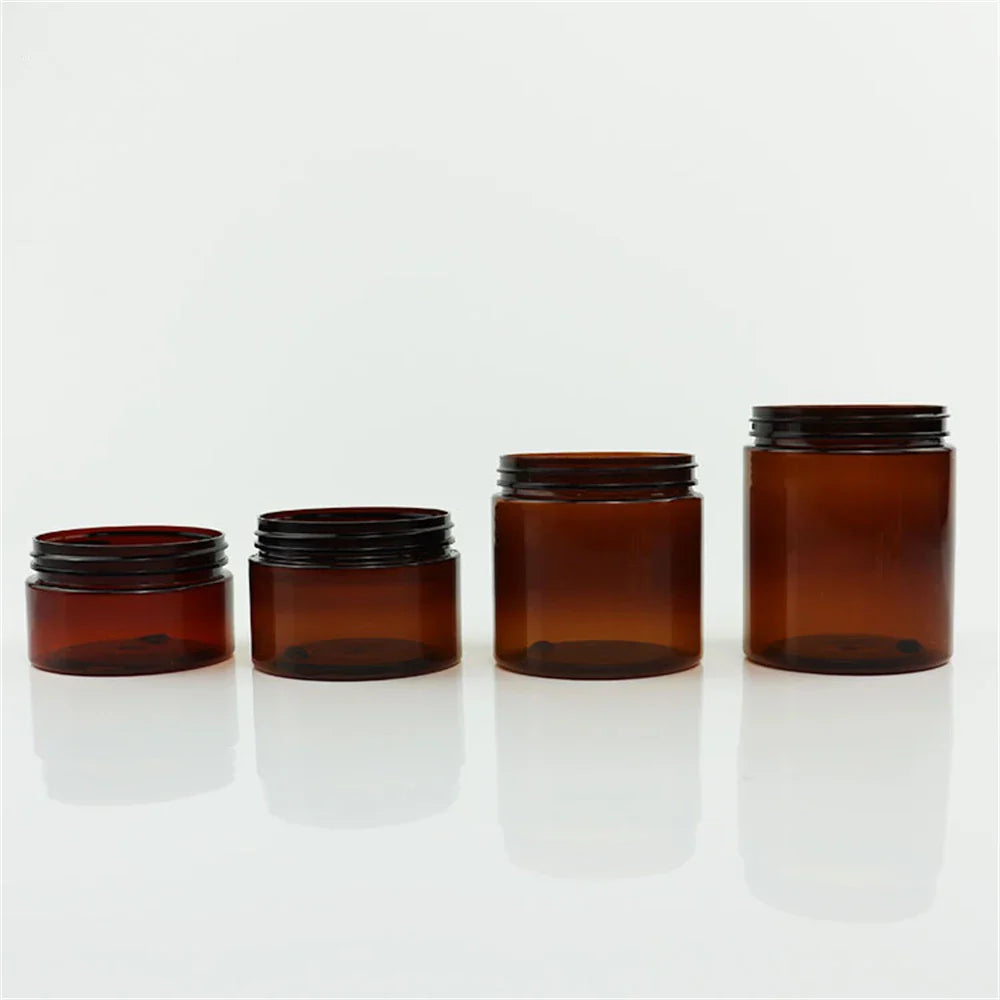 12PCS Amber Cosmetic Jar Set – 50ml to 250ml Refillable Face Cream Containers with Black Lids