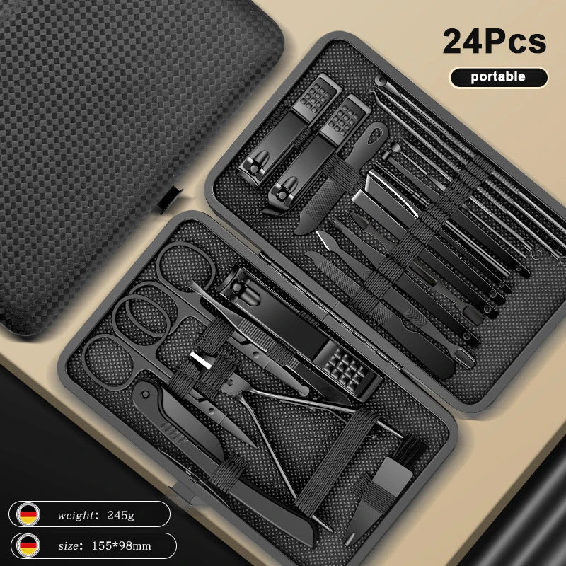 24-Piece Stainless Steel Manicure Set – Professional Nail Clipper Kit with Scissors, Ear Spoon, and Grooming Tools
