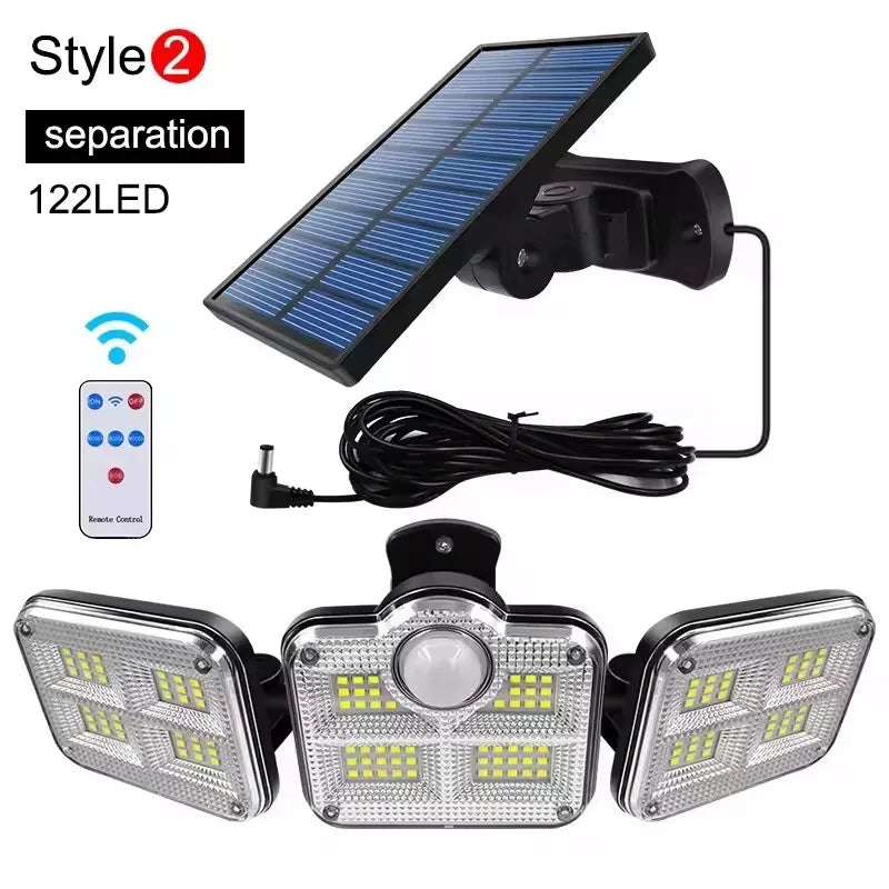 1-Pack Outdoor Motion Sensor Solar Light – 4-Head 122 LED Flood Lamp with 270° Coverage, 3000 Lumens & Solar Power