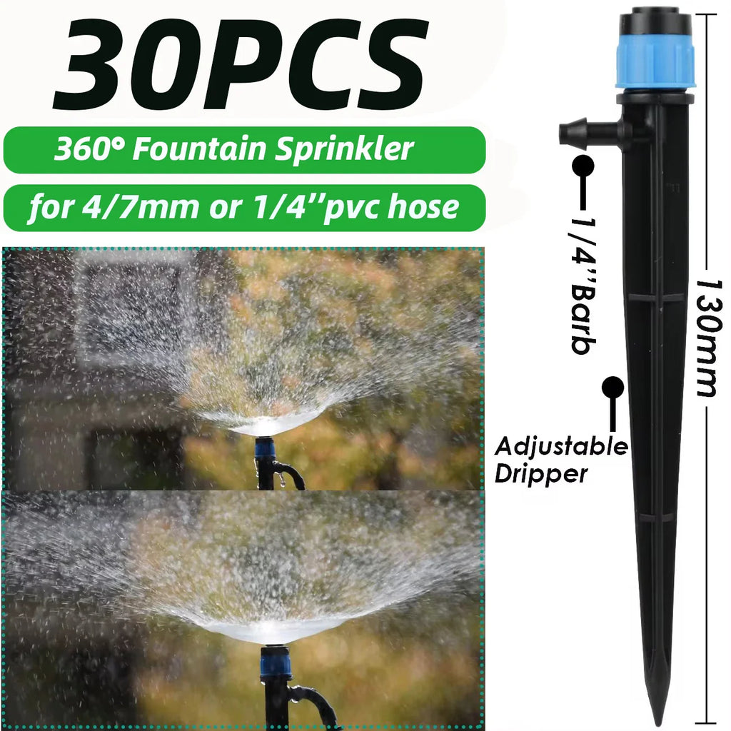 30Pcs Adjustable Garden Sprinkler Nozzles – 360° Drip Irrigation Heads for 4/7mm Hose & Greenhouse Watering