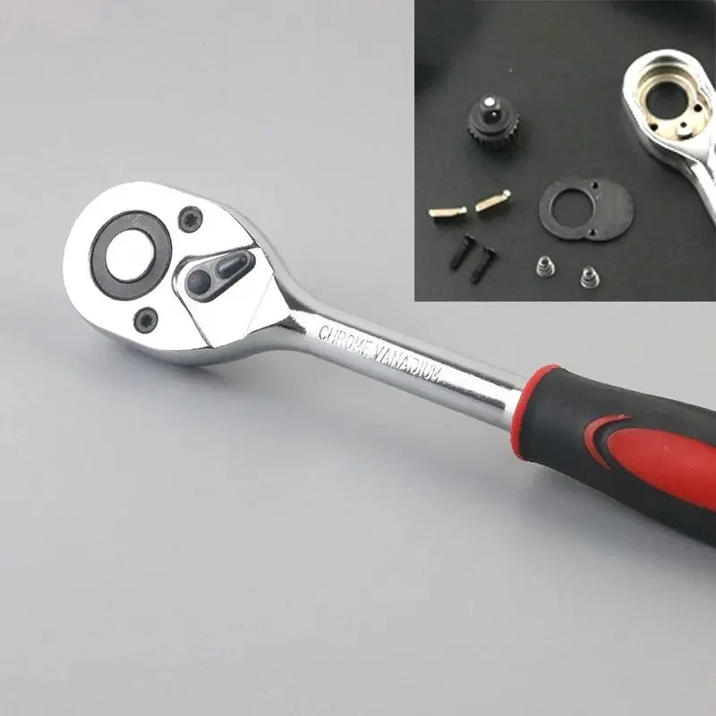 46PCS Car Repair Tool Kit – 1/4-Inch Socket & Ratchet Set for Auto Maintenance & Torque Wrench Jobs