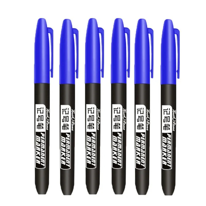 6 Pcs/Set Permanent Marker Pen Fine Point 1.5 mm Fiber Tip Black Blue Red Waterproof Ink Color Pens Stationery School Supplies