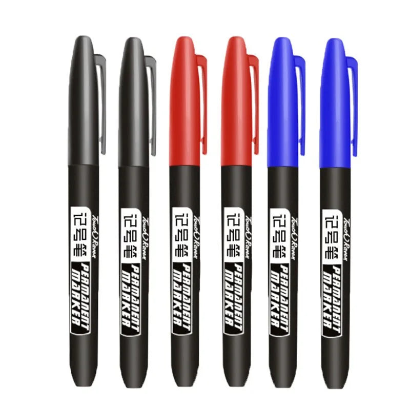 6 Pcs/Set Permanent Marker Pen Fine Point 1.5 mm Fiber Tip Black Blue Red Waterproof Ink Color Pens Stationery School Supplies