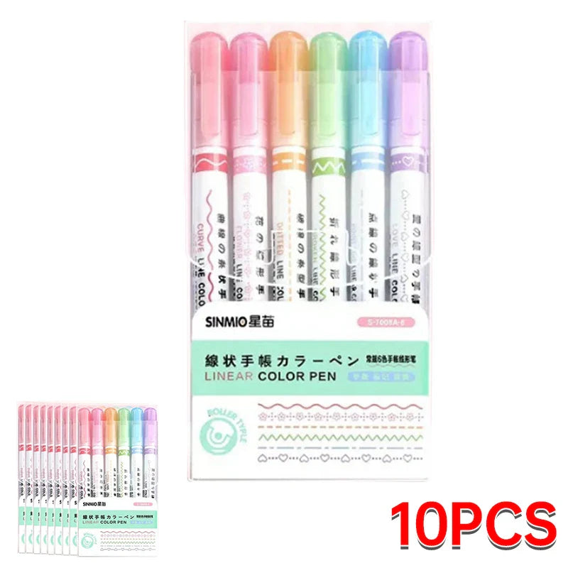6Pcs/Set Flower Shape Outline Pens Highlighter Marker Curve Roller Tip Pen Cute Stationery Kawaii Graffiti School Acsesories