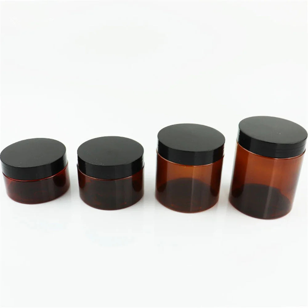 12PCS Amber Cosmetic Jar Set – 50ml to 250ml Refillable Face Cream Containers with Black Lids
