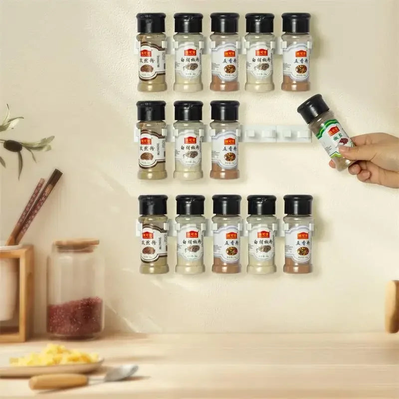 2pcs Grey Plastic Kitchen Jar Rack – Wall-Mounted Adhesive Seasoning & Spice Bottle Holder