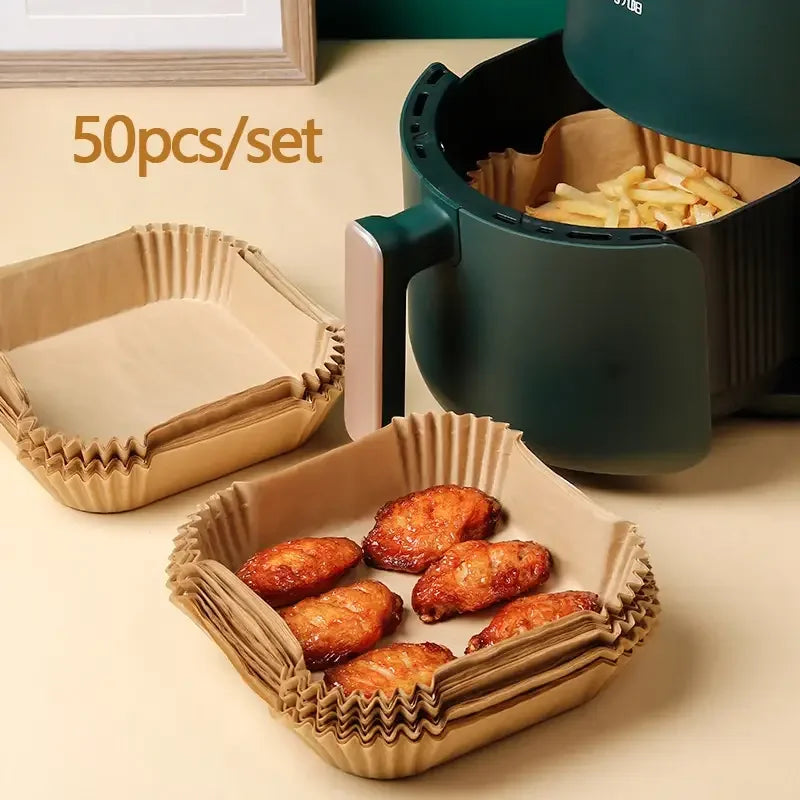 50/100PCS Air Fryer Special Paper Tray Household High Temperature Resistant Oil Absorbing Paper Pad Square Baking Paper Kitchen