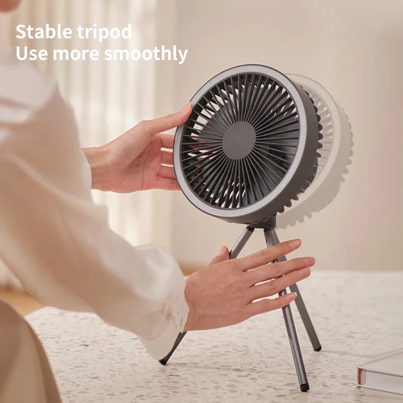 10000mAh Rechargeable Camping Fan – Ceiling & Desk Fan with LED Light and Power Bank Function