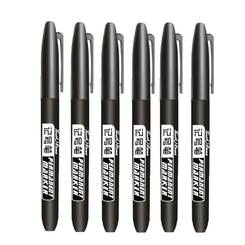 6 Pcs/Set Permanent Marker Pen Fine Point 1.5 mm Fiber Tip Black Blue Red Waterproof Ink Color Pens Stationery School Supplies