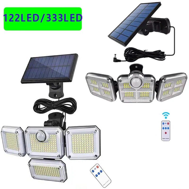 1-Pack Outdoor Motion Sensor Solar Light – 4-Head 122 LED Flood Lamp with 270° Coverage, 3000 Lumens & Solar Power