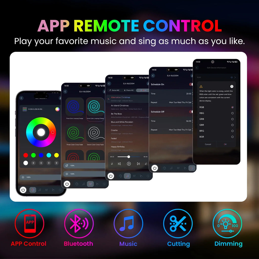 3AA Battery Box RGB Neon LED Strip Light – 5V 108 LEDs/M Waterproof Flexible Neon Strip with Bluetooth & Remote Control