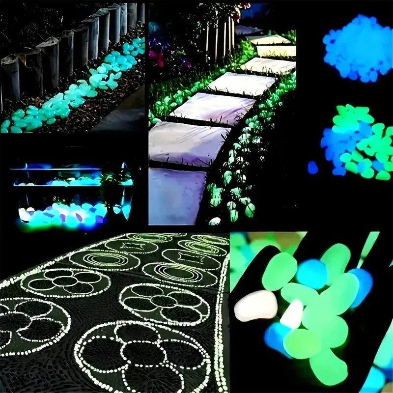 100Pcs Glow-in-the-Dark Garden Pebbles – Luminous Decorative Stones for Pathways, Patios, Aquariums & Landscaping