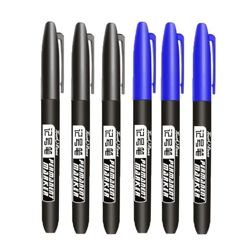 6 Pcs/Set Permanent Marker Pen Fine Point 1.5 mm Fiber Tip Black Blue Red Waterproof Ink Color Pens Stationery School Supplies