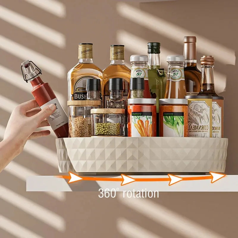 360° Rotating Seasoning Storage Rack – Non-Slip Kitchen Spice Organizer & Cosmetic Tray