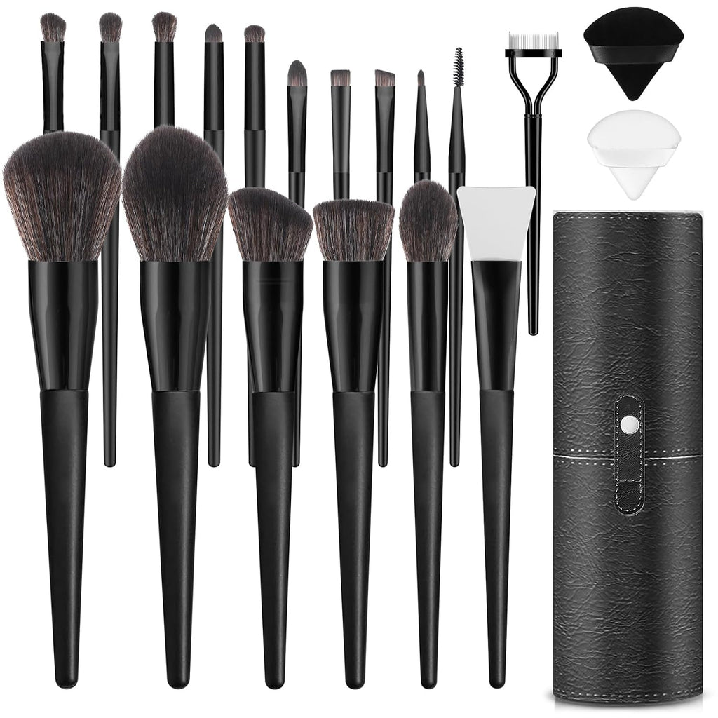 Makeup Brushes With Case 20PCs Professional Makeup Brush Set, Foundation Powder Eyeshadow Brush Set Eyebrow Concealer Contour Travel Brushes Kit with Holder & 2 Powder Puff-White