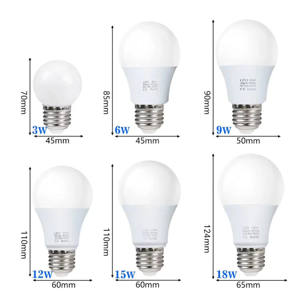 4pcs E27 LED Light Bulbs – 3W–18W SMD2835 Energy-Saving Lamps (AC 200–240V) Warm or Cool White Lighting for Indoor Home Use