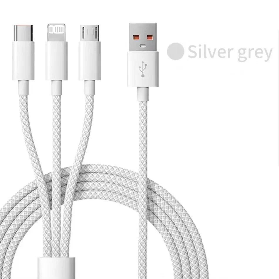 6A 3 In 1 USB Type C Cable 66W Super Fast Charging Cables for Huawei Xiaomi Samsung OPPO Lightning Data Cord for iPhone 1.2/2/3M