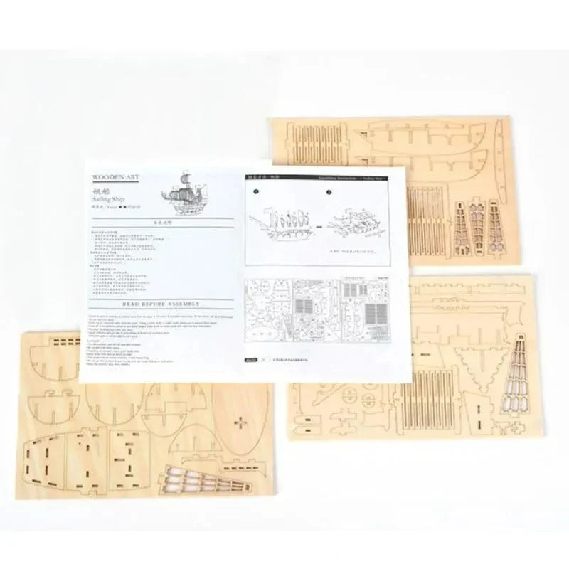 3D Wooden Sailboat Puzzle – DIY Craft Model for Kids & Adults