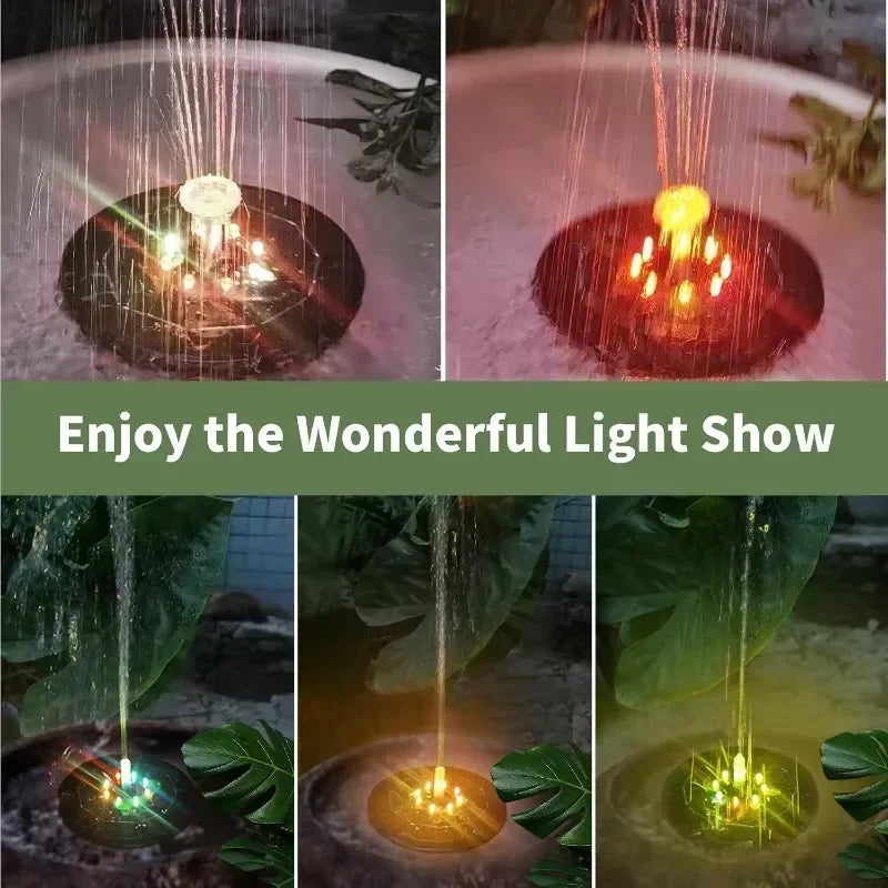 3.5W Fountain Light 7 Colors LED Solar Fountain Light Rotating Fountain with 6 Nozzle Water Pump Outdoor Bird Bath Garden Decor