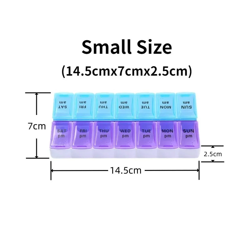 7-Day Travel Pill Organizer – Portable Weekly Pill Case with 14 Grids for Vitamins & Medications