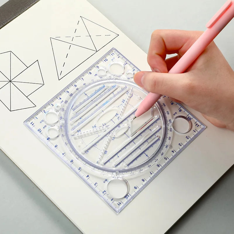 1/2Pcs Multi-Functional Geometry Drawing Ruler – Transparent Rotatable Ruler with 3D Scale