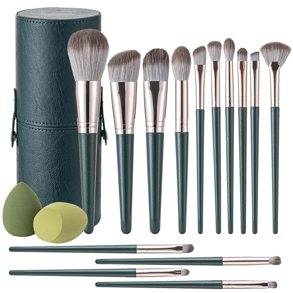 Makeup Brushes, 14 Pcs Professional Makeup Brush Set, Eye and Face Foundation Brush Set, Eyeshadow Brushes, Cosmetic Brushes, with PU Bag, Grayish