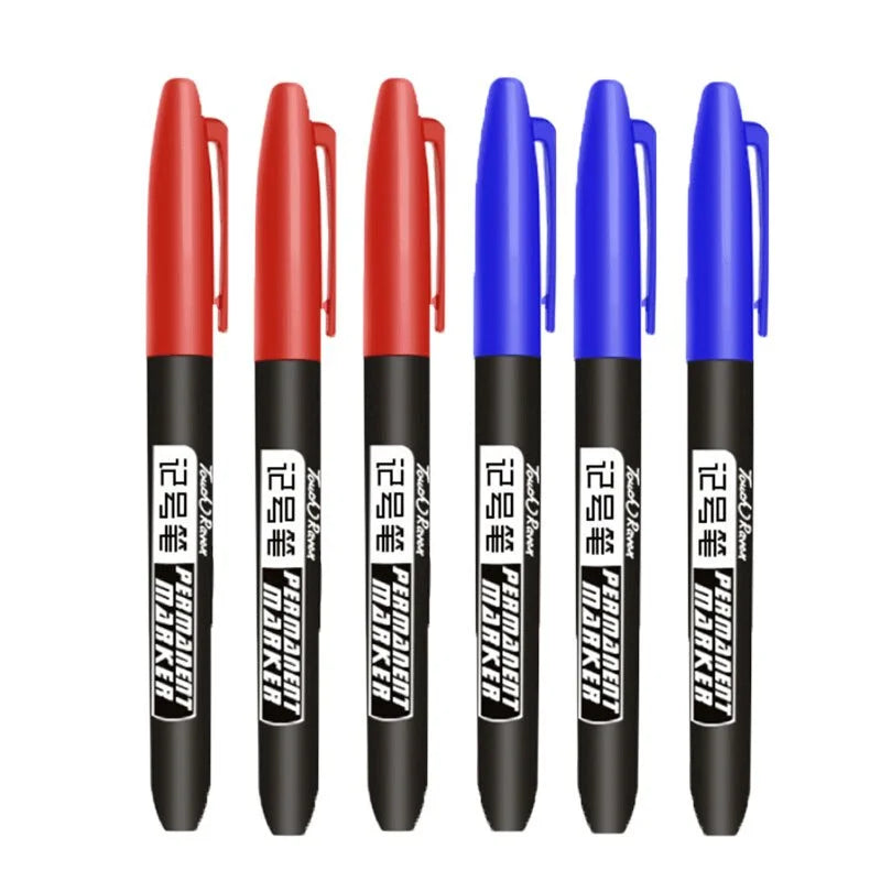 6 Pcs/Set Permanent Marker Pen Fine Point 1.5 mm Fiber Tip Black Blue Red Waterproof Ink Color Pens Stationery School Supplies