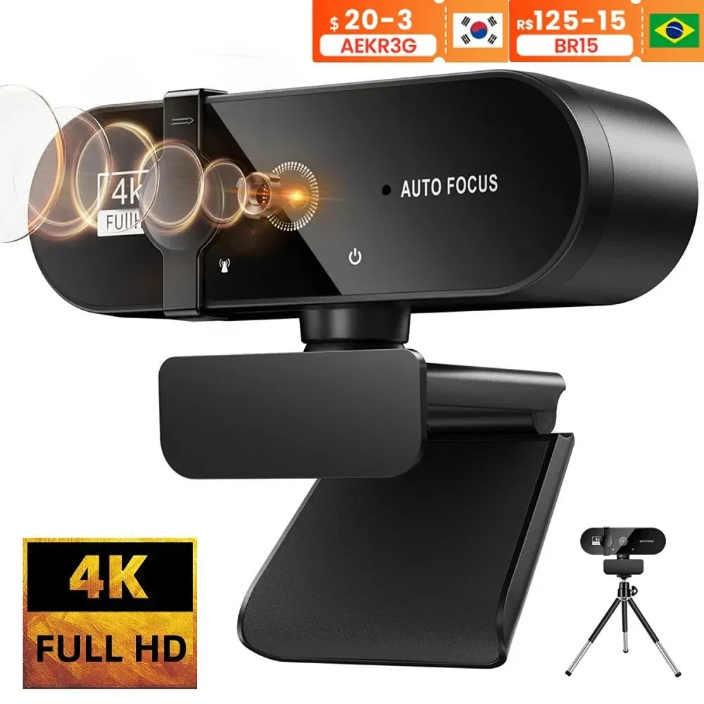 4K Webcam with Microphone – 1080P & 2K Full HD USB Web Cam, Autofocus, 30fps for PC & Laptop Video Calls
