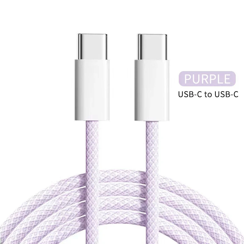 60W PD USB-C To Type C Cable for IPhone 15 16 Pro Fast Charging Wire for Huawei Xiaomi Samsung Colorful Weaving Data Cable Line