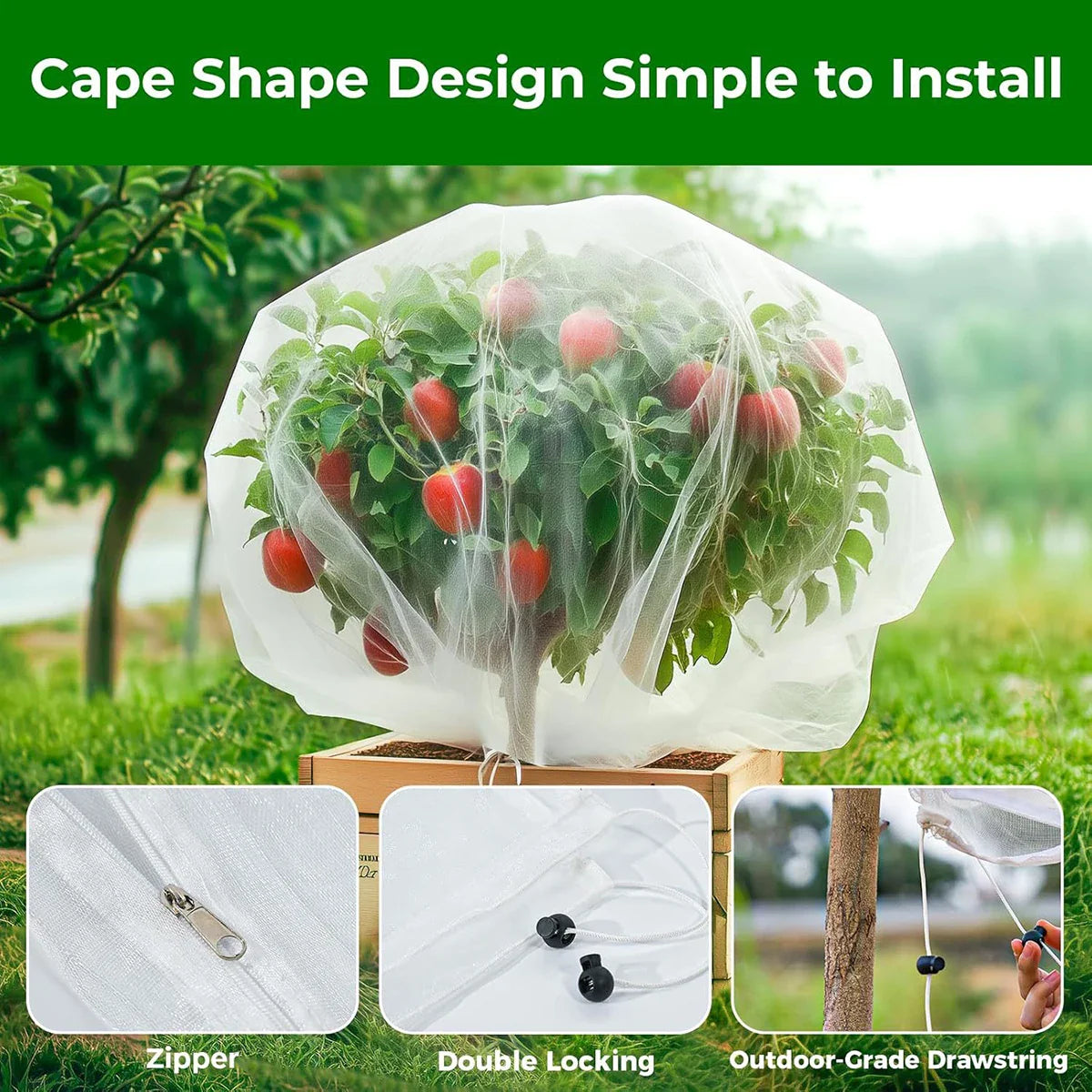 2pcs Large Fruits Tree Netting Cover Garden Insect Netting with Zipper Drawstring Bird Plant Barrier Flower Fruits Mesh Screen