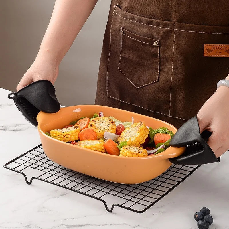2Pcs Thick Silicone Oven Mitts – Heat Resistant, Non-Slip Anti-Scalding Pot Holders for Cooking & Baking