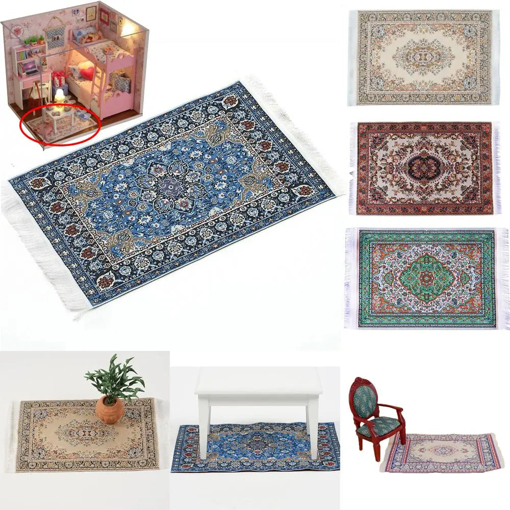 1:12 Scale Turkish Style Dollhouse Carpet – Miniature Weaving Rug for Doll Accessories & Mini House Decor