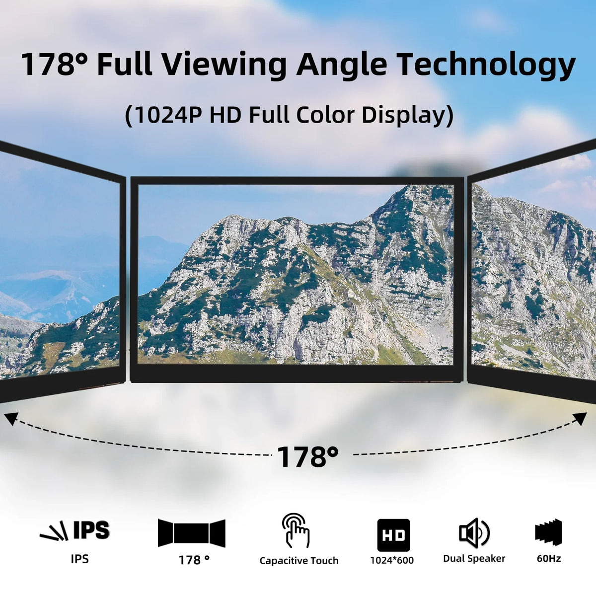 10.1 inch Capacitive Touchscreen，IPS 1024×600, Dual Built-in Speakers, HDMI Monitor Compatible with Raspberry Pi