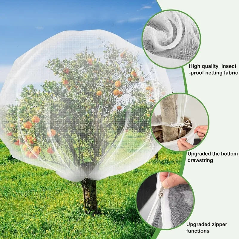 1.8m Extra Large Fruit Tree Netting Bag - Zippered Drawstring Insect & Bird Protection Cover for Plants