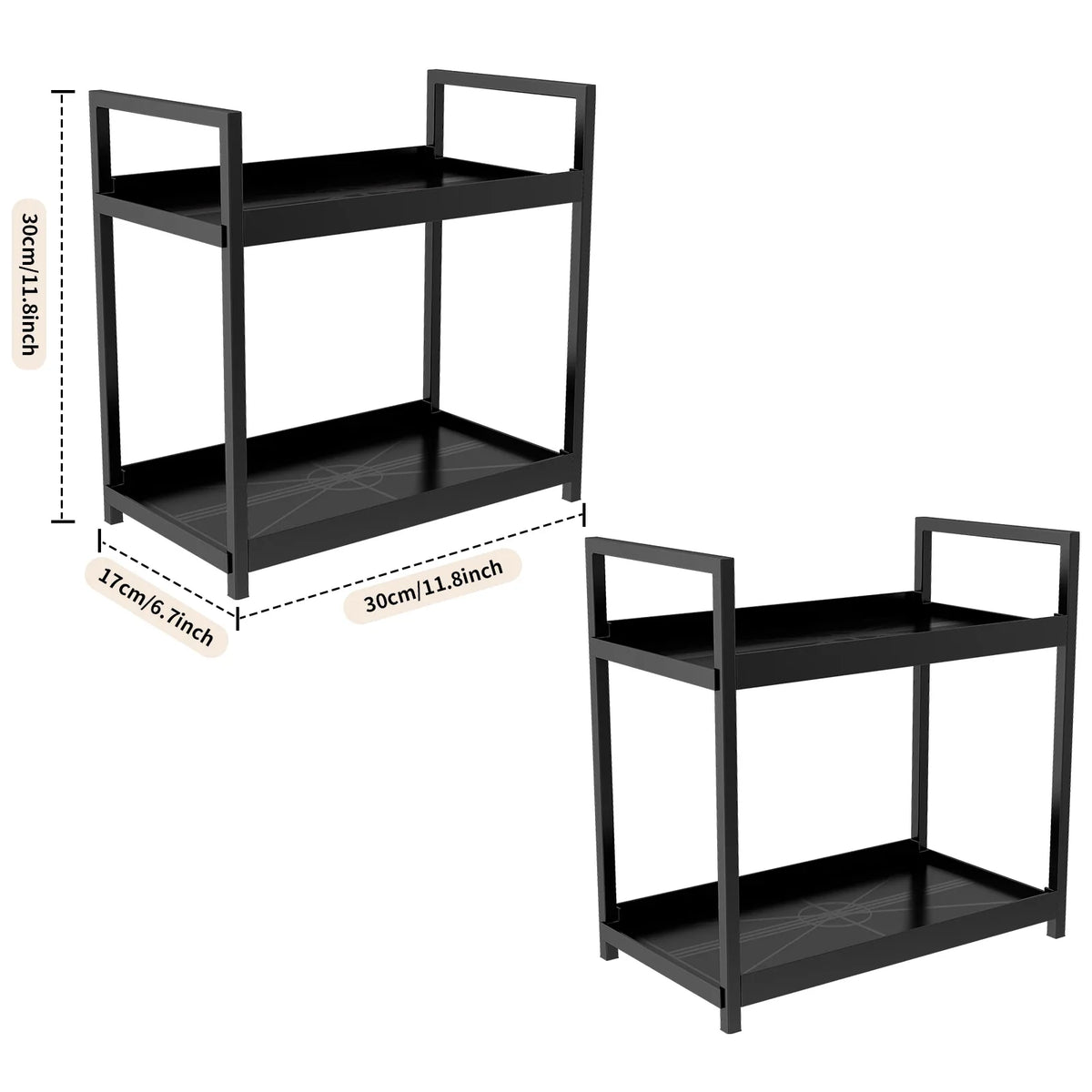 2-Tier Multifunctional Countertop Storage Rack – Large-Capacity Bathroom Cosmetic & Kitchen Spice Holder in Black and White