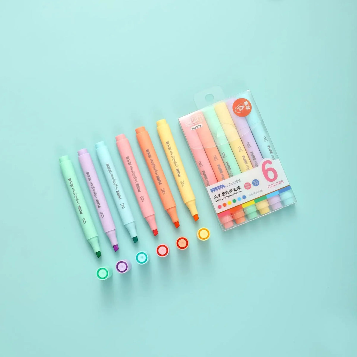 6Pcs Pastel Color Macaron Highlighter Pen Set – Cute Fluorescent Marker Pens for School & Office