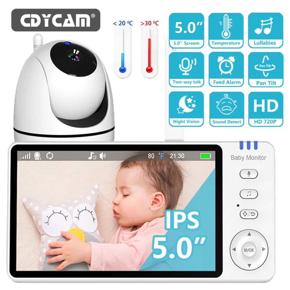 5.0 Inch Video Baby Monitor with Pan Tilt Camera – Wireless Two-Way Audio, Night Vision & VOX Alert