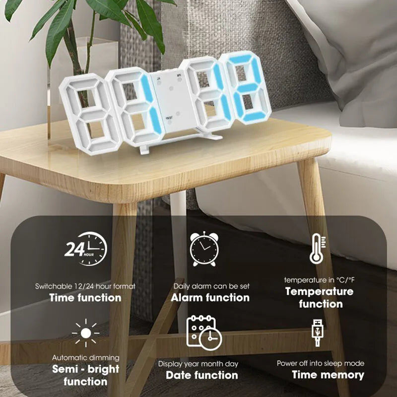 3D LED Digital Alarm Clock – Wall & Desk Clock with Temperature Display for Home & Office