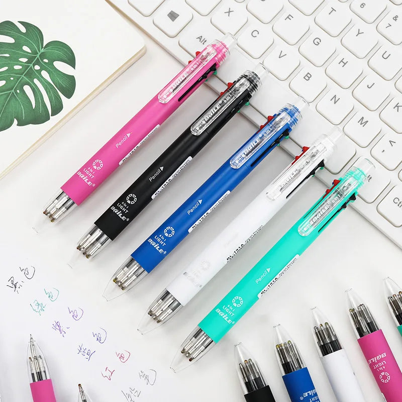 6-in-1 Creative Multicolor Ballpoint Pen Push Type Pens Multifunction Personality Six Colors Press Pens School Office Supply