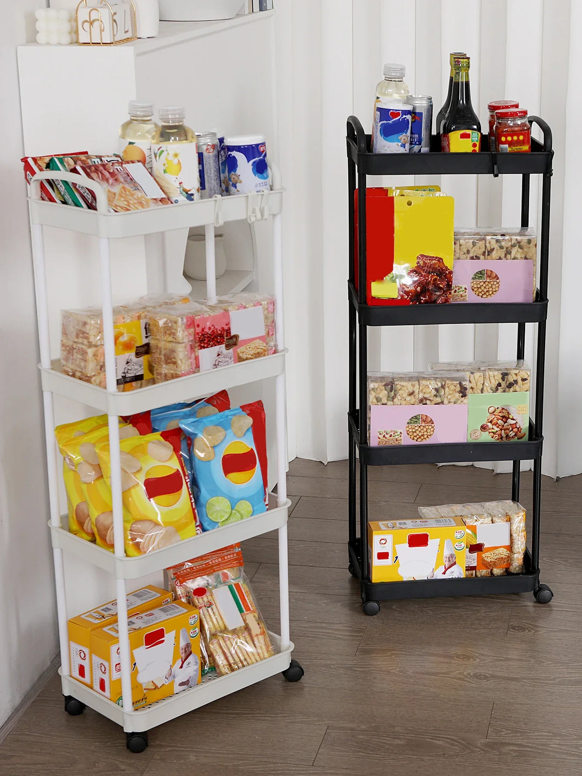 3/4-Tier Multi-Layer Rolling Storage Cart – Mobile Kitchen, Bathroom & Bedroom Organizer with Lockable Wheels