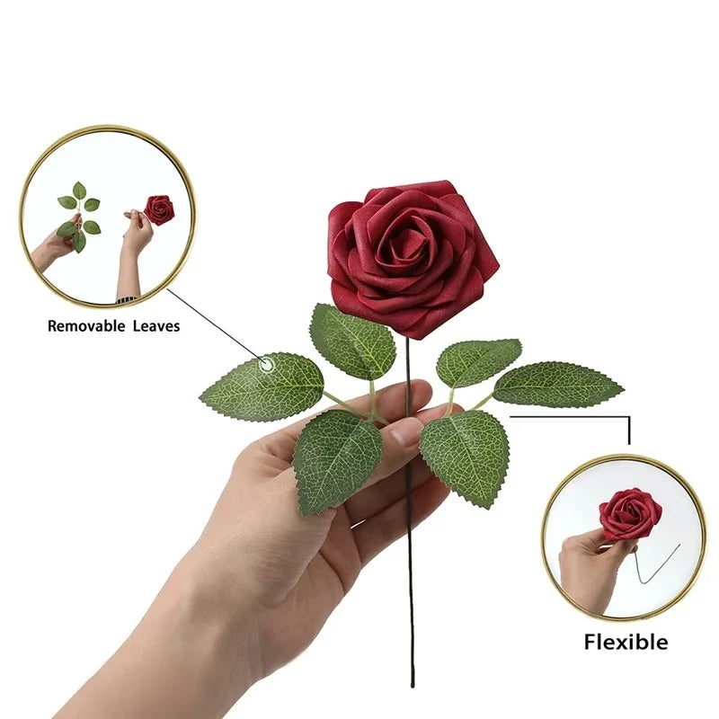 25Pcs Milk White Artificial Rose Flowers – Silk Fake Flower Stems for DIY Wedding Bouquets & Home Decor