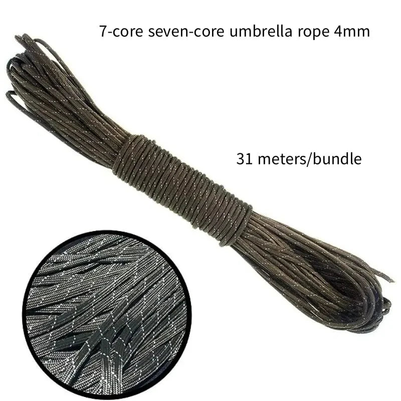 31m Handwoven Seven Core Umbrella Rope – 4mm Diameter Multi-Use Outdoor Camping & Emergency Rope