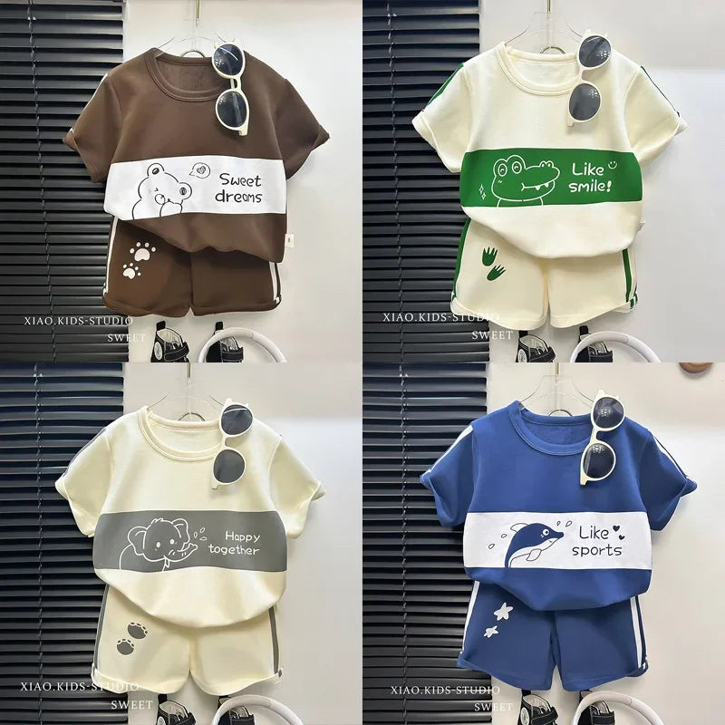 2024 Kids’ Striped Summer Outfit – Short Sleeve Top & Shorts Set for Girls and Boys, Baby & Toddler Clothes