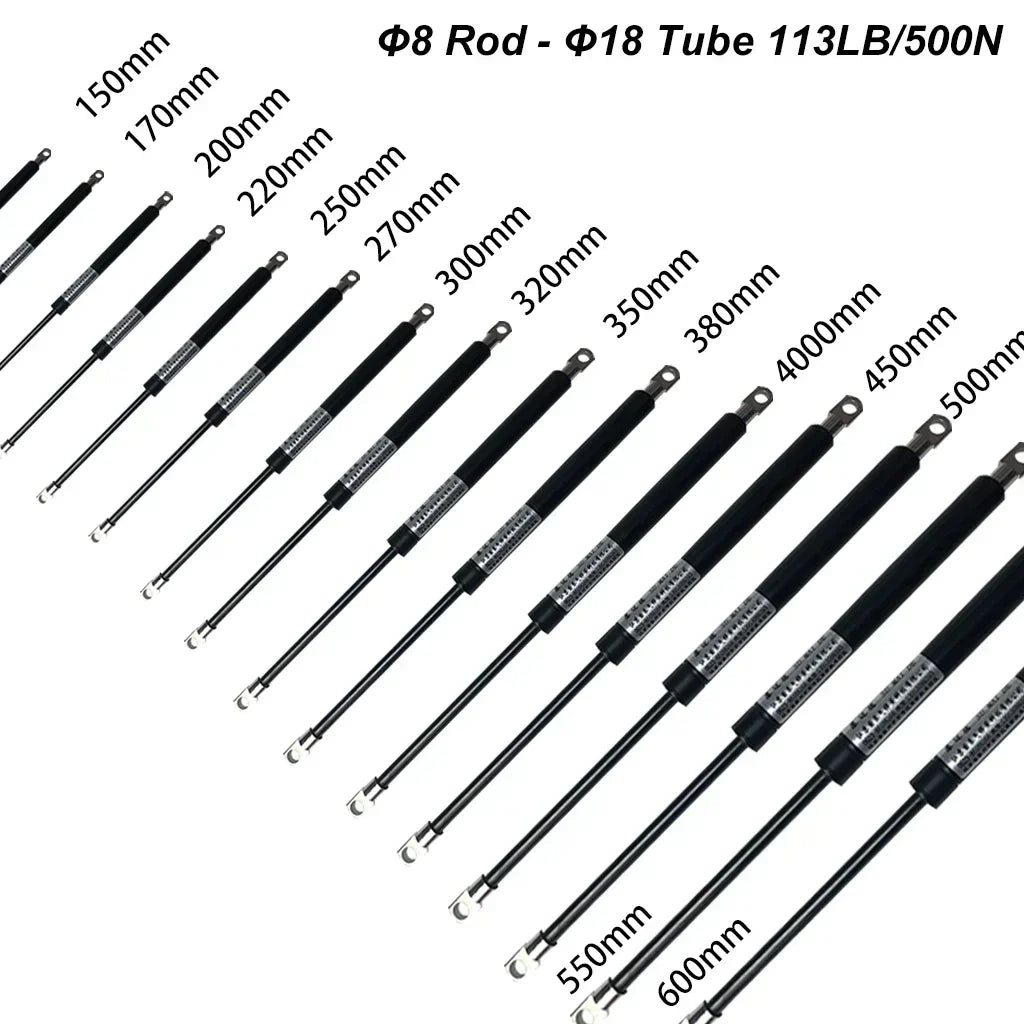 1PC 500N/113LB 150-600mm Gas Struts with Steel Eyes Ends Shock Absorbers Gas Spring Lift Supports Outdoor Bench RV Bed Platform