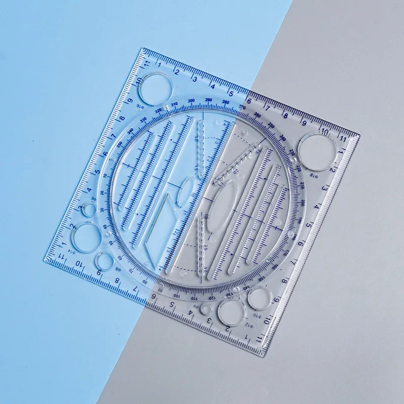 1/2Pcs Multi-Functional Geometry Drawing Ruler – Transparent Rotatable Ruler with 3D Scale